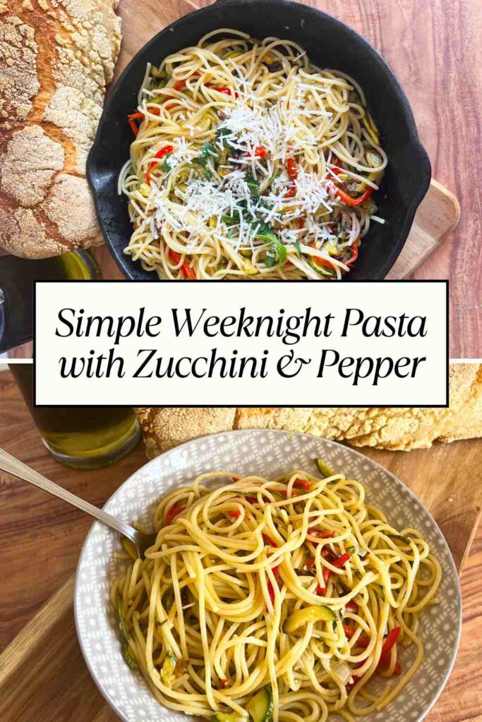 spaghetti onions, pepper, zucchini